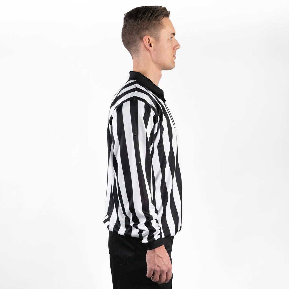 Zebrasclub ZL1 hockey referee jersey with snaps side view