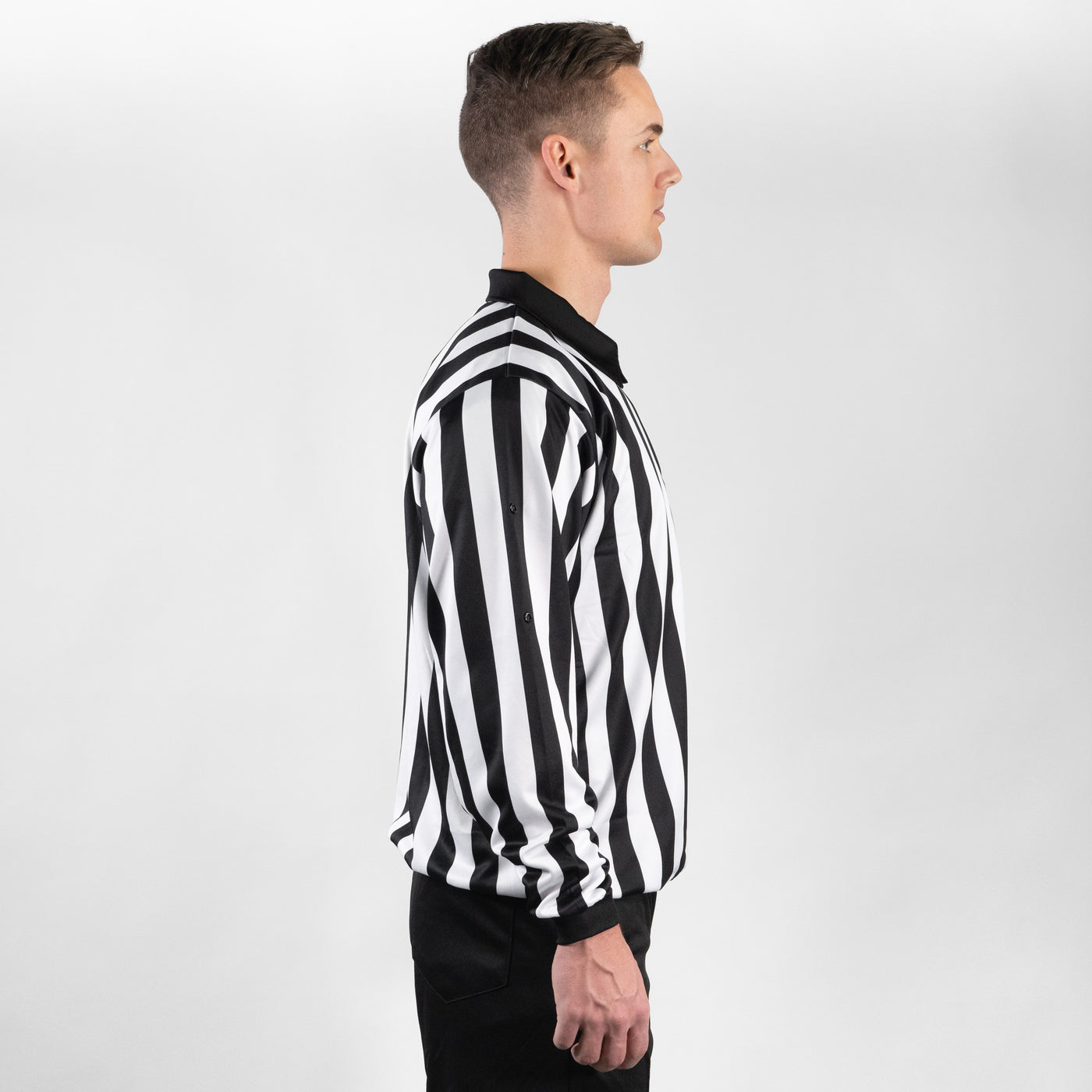 Zebrasclub ZL1 hockey referee jersey with snaps side view