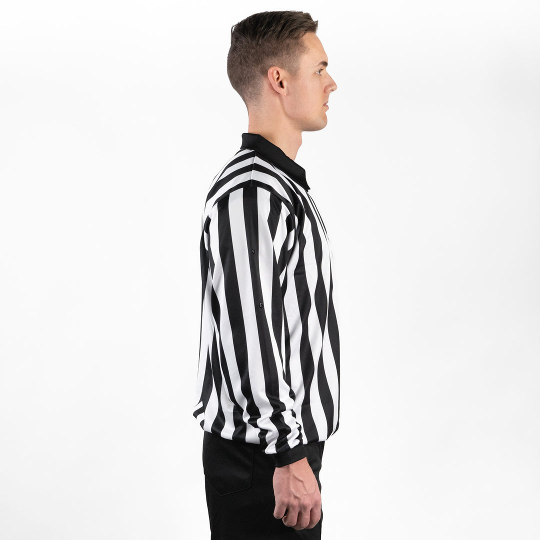 Zebrasclub ZL1 hockey referee jersey with snaps side view