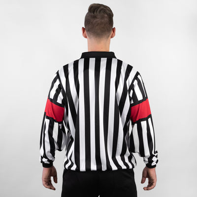 Zebrasclub ZR1 hockey referee jersey with sublimated red arm bands back view