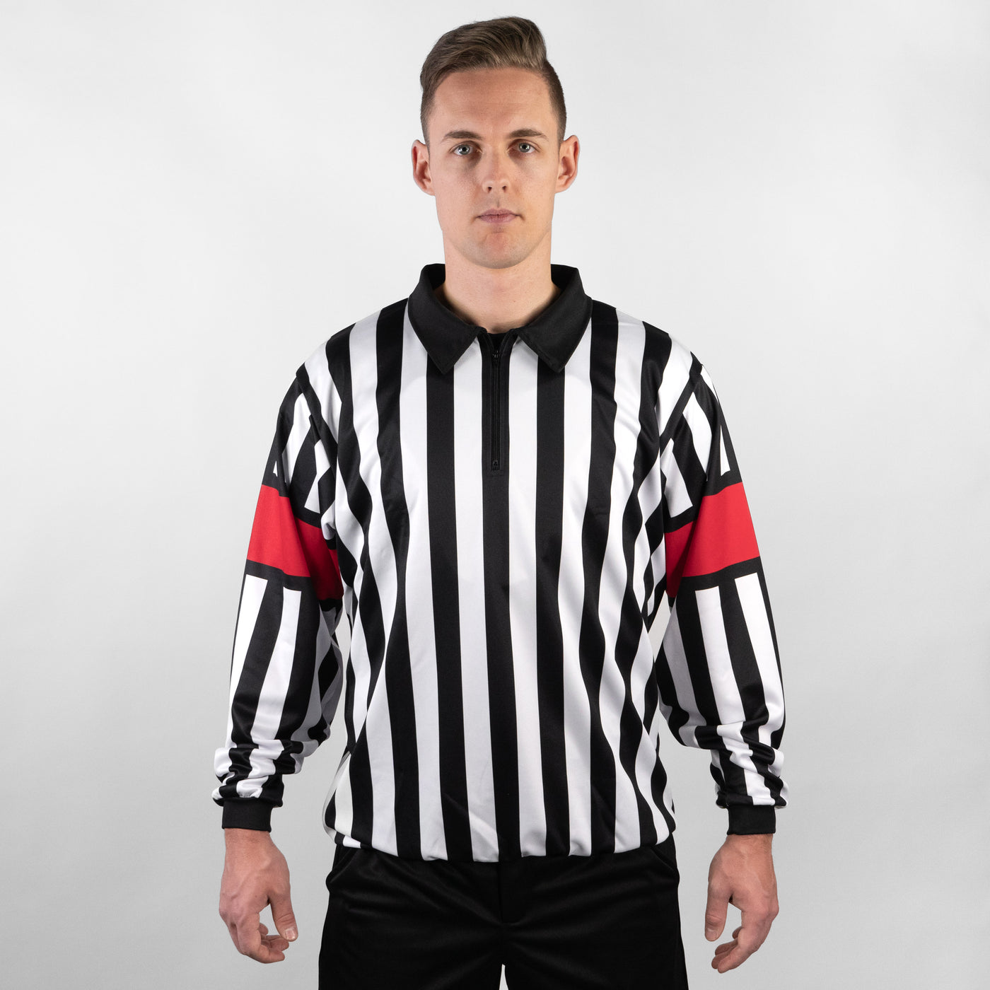 Zebrasclub ZR1 hockey referee jersey with sublimated red arm bands