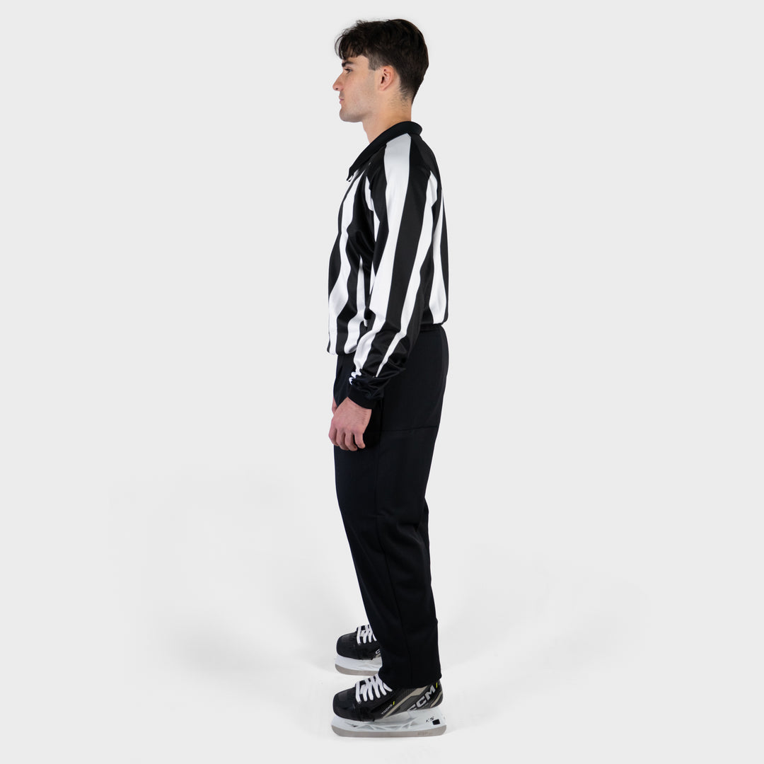 Zebrasclub ZLE hockey officiating jersey nhl style linesperson side view with pants