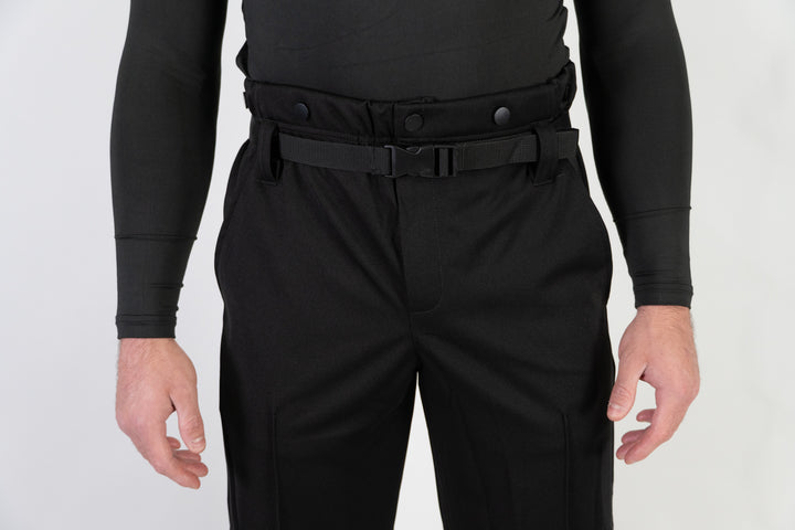 Zebrasclub ZP1 hockey officiating pants front close view with buckle
