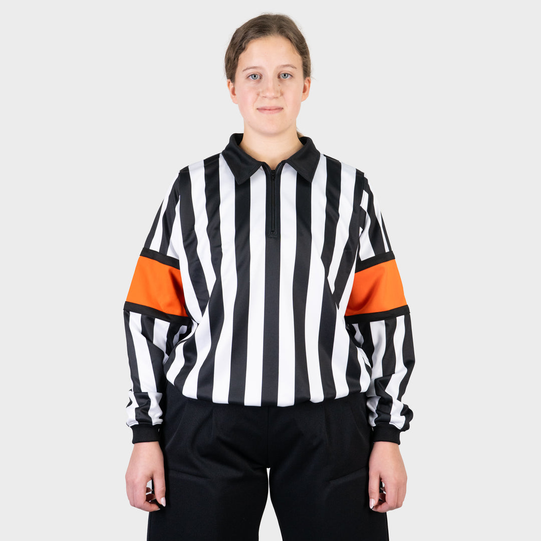 Zebrasclub ZR-PRO-ORG-W womens hockey referee jersey with orange sewn in arm bands