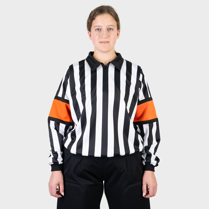 Zebrasclub ZR-PRO-ORG-W womens hockey referee jersey with orange sewn in arm bands