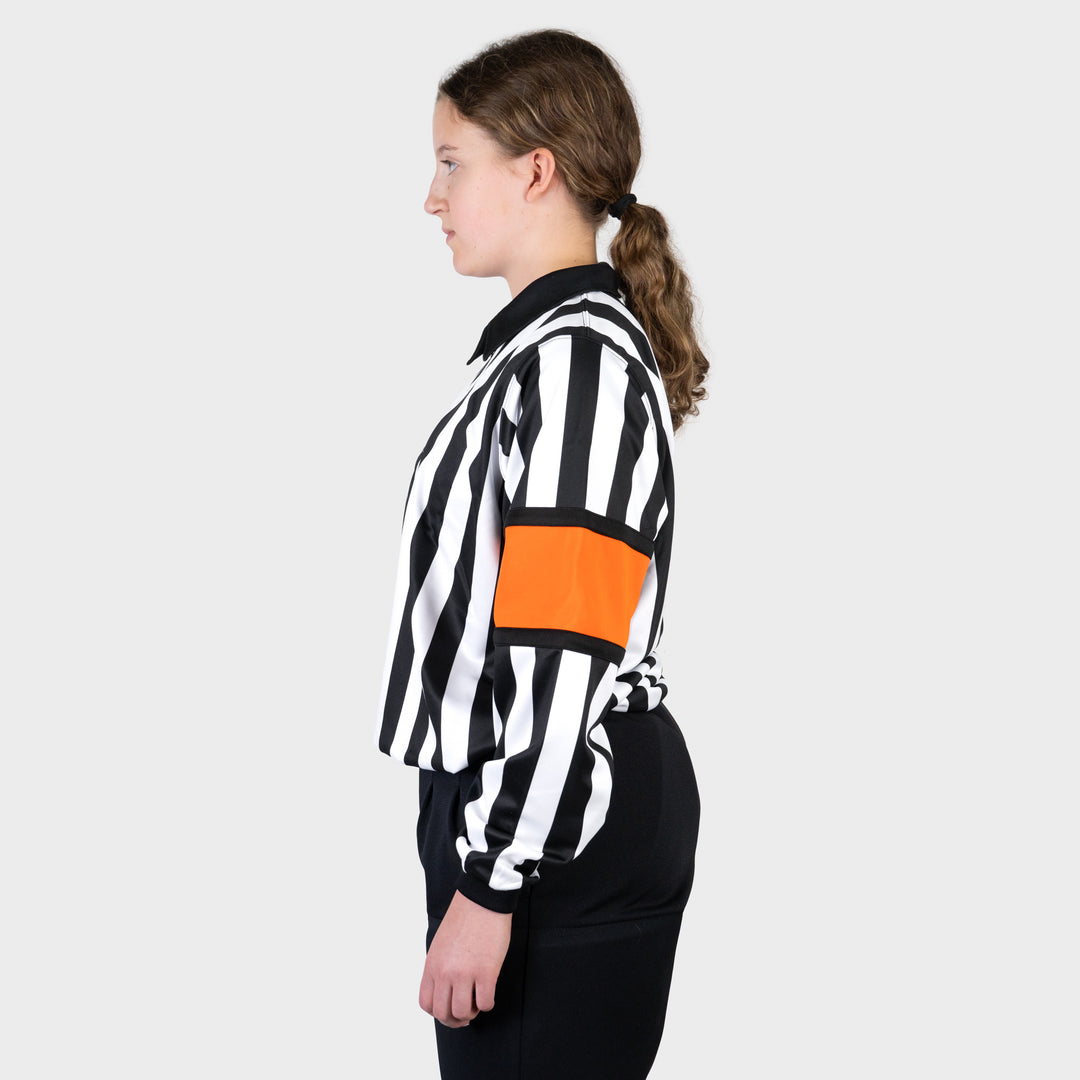 Zebrasclub ZR-PRO-ORG-W womens hockey referee jersey with orange sewn in arm bands side view