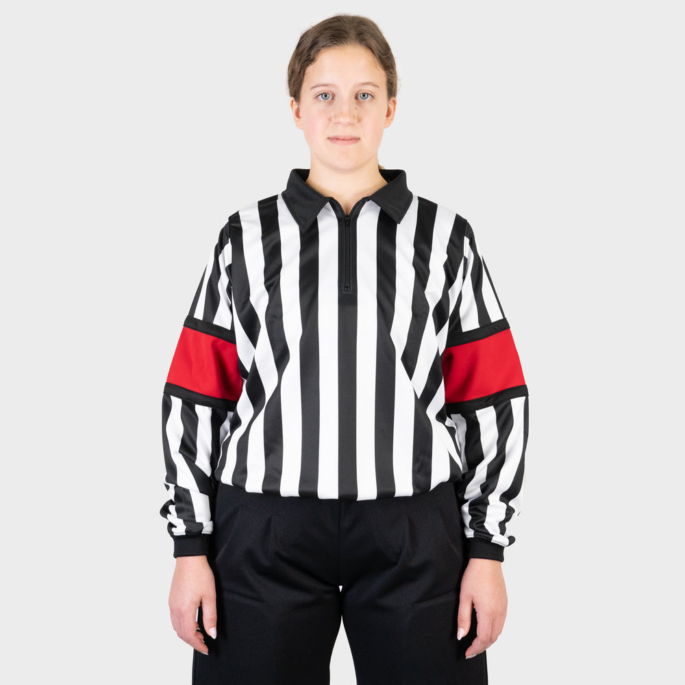 Zebrasclub ZR-PRO-RED-W womens hockey referee jersey with red sewn in arm bands