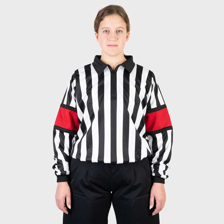 Zebrasclub ZR-PRO-RED-W womens hockey referee jersey with red sewn in arm bands