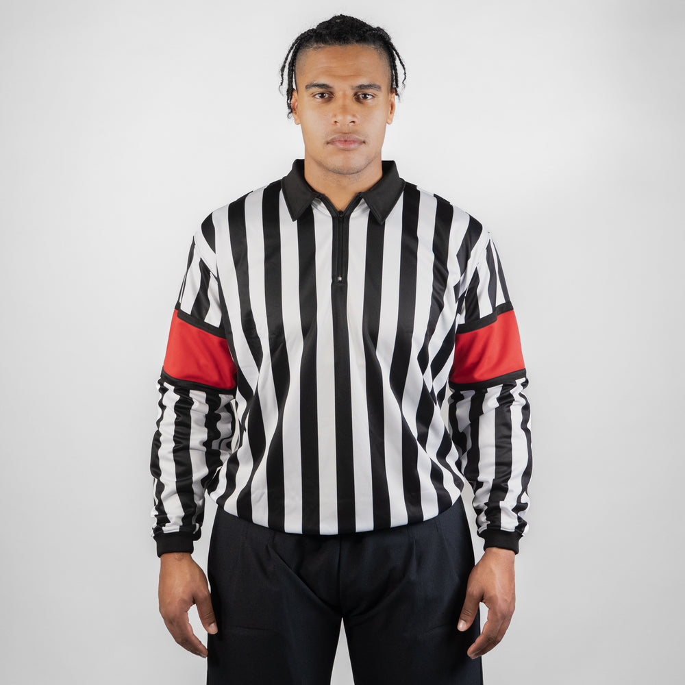 Zebrasclub zr-pro hockey referee jersey with red sewn-in arm bands