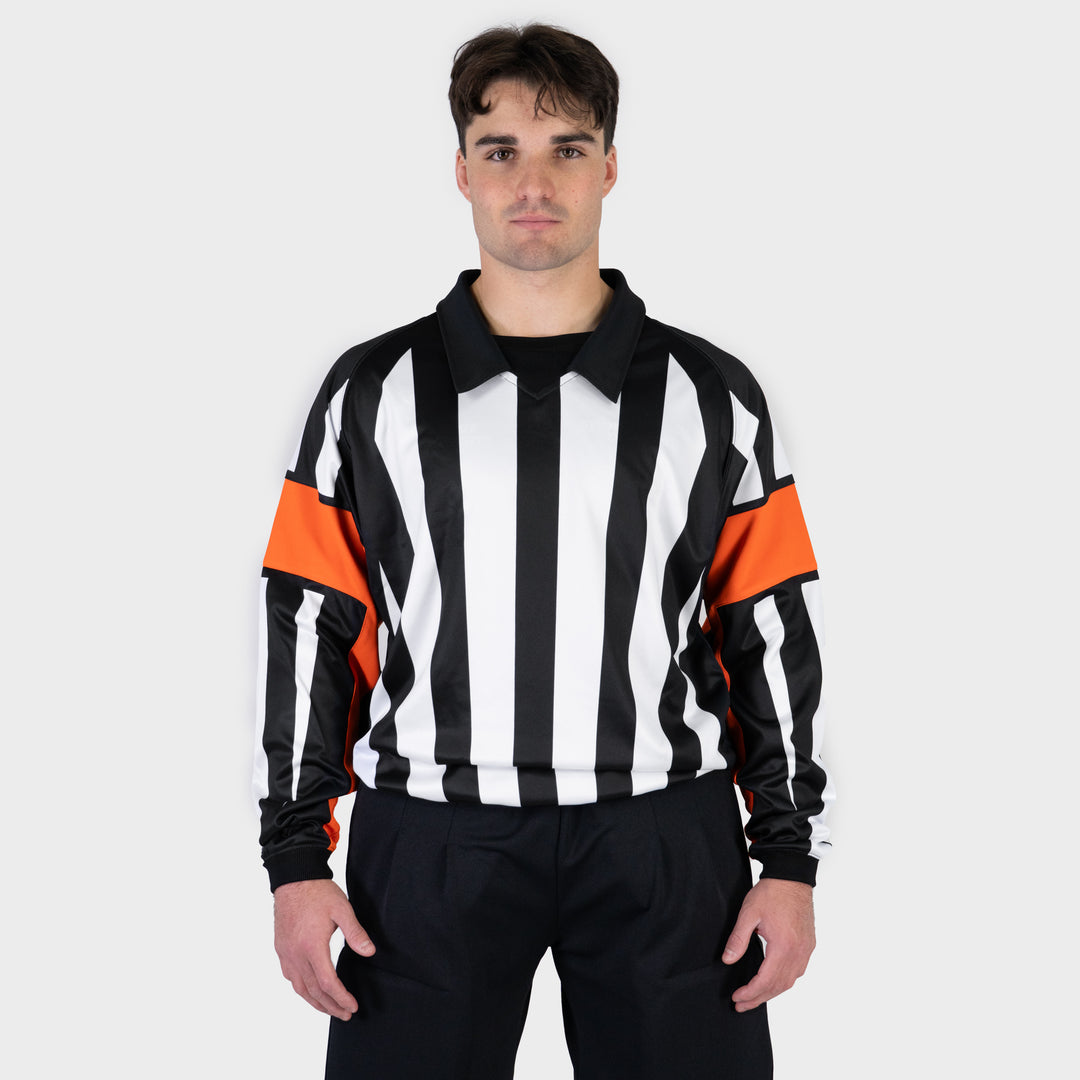 Zebrasclub ZRE hockey referee jersey nhl style with sewn in orange arm bands