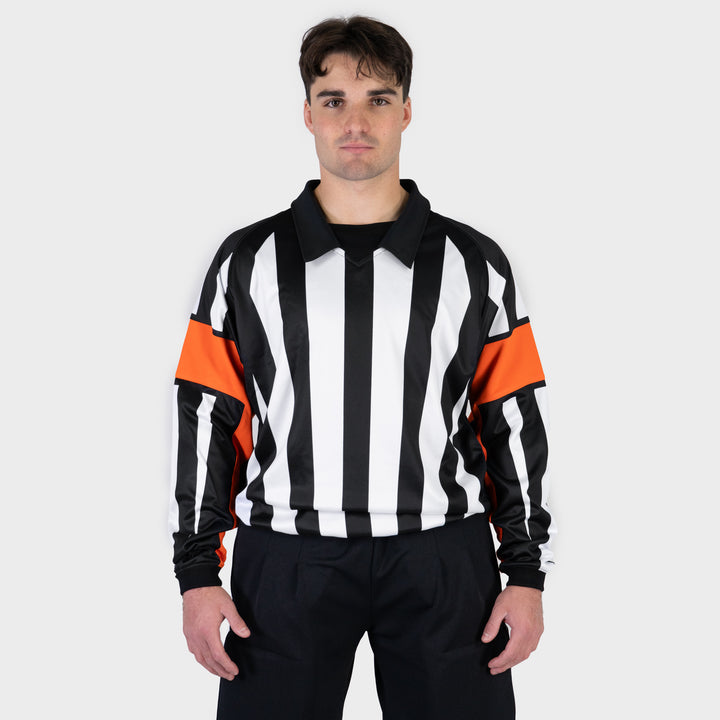 Zebrasclub ZRE hockey referee jersey nhl style with sewn in orange arm bands